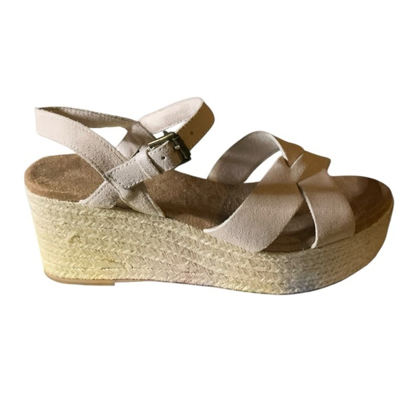 Toms Audrey Womens Size 10 Shoes Blush Suede Strappy Espadrille Wedge Sandals - Picture 1 of 5